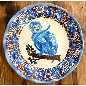 Anthropologie Nathalie Lete Blue Monkey Heritage Dinner Plate Floral Tree Branch